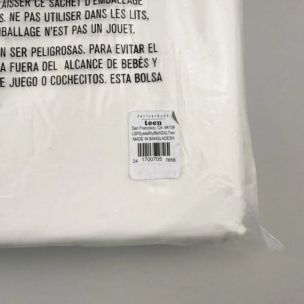 LoveShackFancy X Pottery Barn Teen Eyelet Ruffle Sheet Set TWIN XL White Cotton